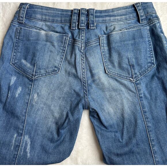 Balmain Paris Moto Skinny Jeans Womens Size 40 Blue Distressed Zip Details - Picture 8 of 15